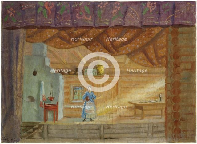 Stage design for the play Virineya by Lidia Seyfullina, 1925. Artist: Kustodiev, Boris Michaylovich (1878-1927)