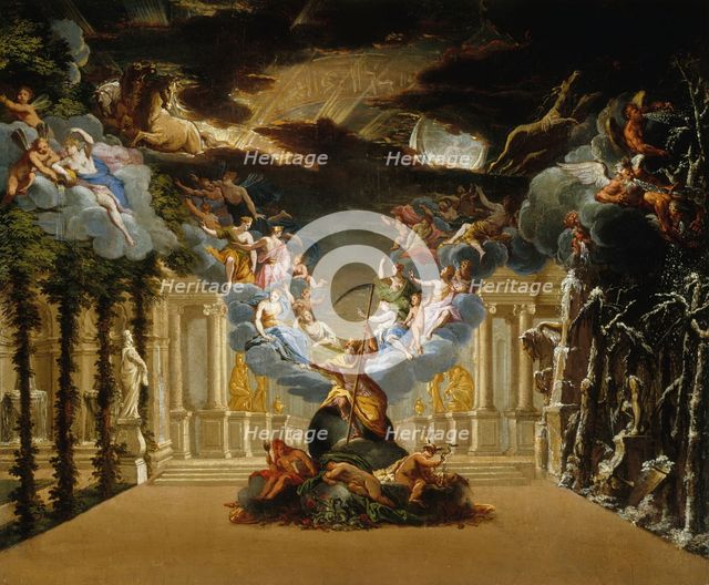 Stage design for the Prologue of the Tragédie lyrique "Atys" by Jean-Baptiste Lully, c. 1708. Creator: Duplessis (Vigoureux-Duplessis), Jacques Vigouroux (1680-1732).
