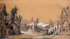 Stage design for the theatre play Posadnik by A. Tolstoy, 1878