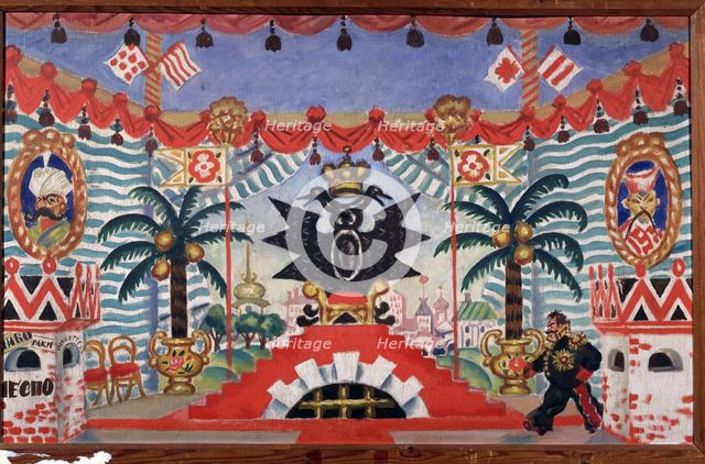 Stage design for the theatre play The flea by E. Zamyatin, 1925-1926. Artist: Kustodiev, Boris Michaylovich (1878-1927)