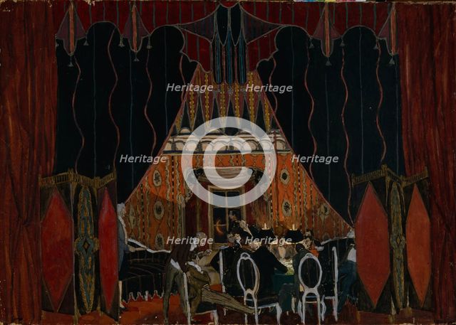 Stage design for the theatre play The Masquerade by M. Lermontov, 1917. Artist: Golovin, Alexander Yakovlevich (1863-1930)