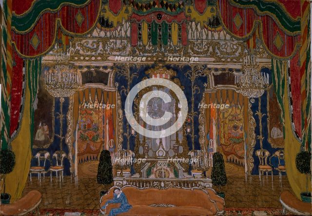 Stage design for the theatre play The Masquerade by M. Lermontov, 1917. Artist: Golovin, Alexander Yakovlevich (1863-1930)