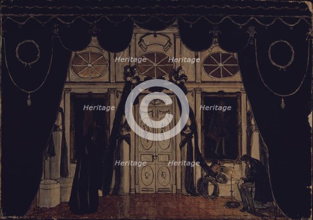 Stage design for the theatre play The Masquerade by M. Lermontov, 1917. Artist: Golovin, Alexander Yakovlevich (1863-1930)