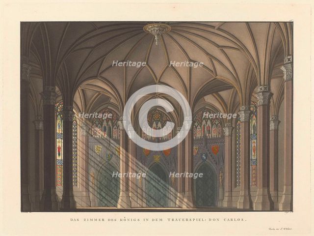Stage design for the tragedy Don Carlos by Friedrich Schiller, 1824.