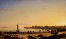 Stage Fort across Gloucester Harbor, 1862. Creator: Fitz Hugh Lane