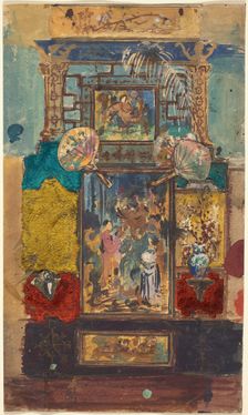 Stage Set Consisting Of Painted Panels, Fabrics, And Fans, 1870/1890. Creator: Robert Caney