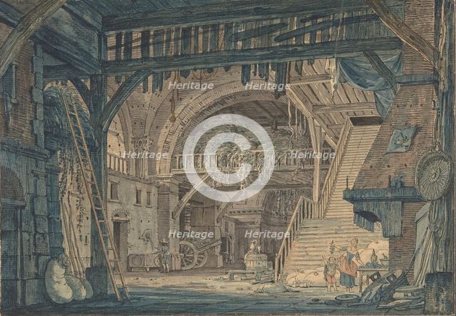 Stage Set Design of an Ancient Roman Ruin being Converted into a Barn, late 18th-mid-19th century. Creator: Johann Heinrich Ramberg.