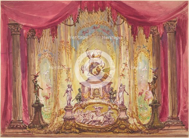 Stage Set with a Statue Of Saint George Slaying the Dragon. Creator: Robert Caney.