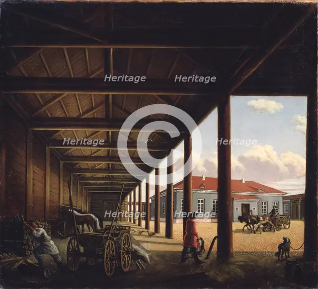 Stagecoach Station. Artist: Venetsianova, Alexandra Alexeyevna (1816-1882)