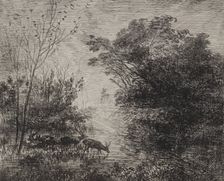 Stags, original impression 1862, printed in 1921. Creator: Charles François Daubigny (French, 1817-1878)