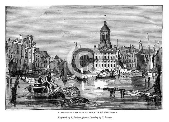 Stadthouse and part of the city of Amsterdam, 1843. Artist: J Jackson