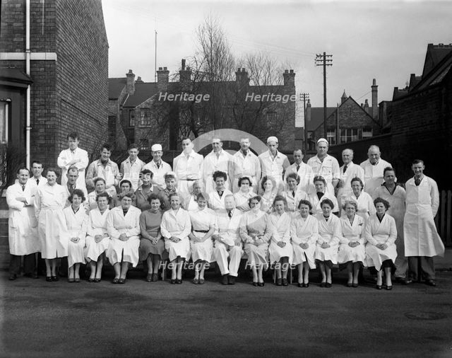 Staff from Schonhut's butchery factory, Rawmarsh, South Yorkshire, 1955. Creator: Michael Walters.