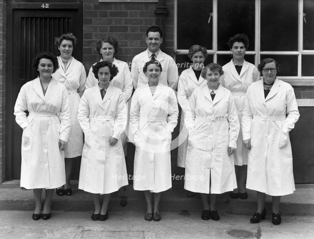 Staff from Schonhut's butchery factory, Rawmarsh, South Yorkshire, 1955. Creator: Michael Walters.