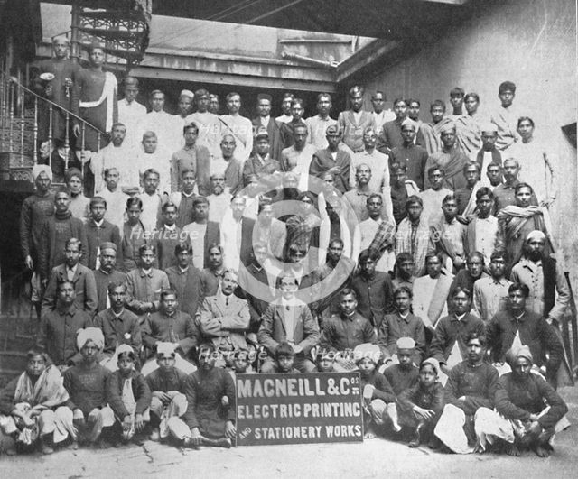 'Staff of Macneill & Co.'s Printing and Stationery Works, Calcutta', 1917. Artist: Unknown.