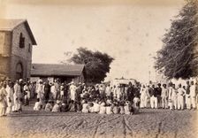 Staff of the Karachi plague committee in the town of Dhobi Ghat, during bubonic plague..., 1897. Creator: Unknown