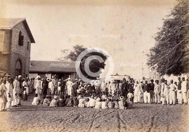 Staff of the Karachi plague committee in the town of Dhobi Ghat, during bubonic plague..., 1897. Creator: Unknown.