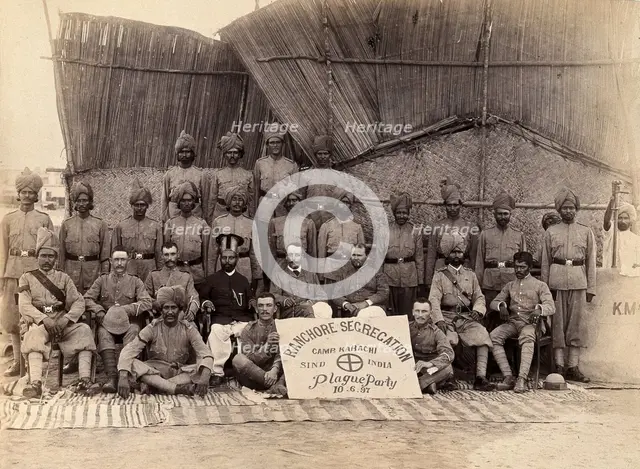 Staff of the Runchore segregation camp, set up by the Karachi Plague Committee, India, 1897. Creator: Unknown.