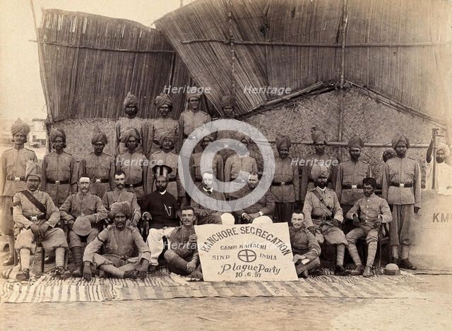 Staff of the Runchore segregation camp, set up by the Karachi Plague Committee, India, 1897. Creator: Unknown.