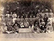 Staff of the Runchore segregation camp, set up by the Karachi Plague Committee, India, 1897. Creator: Unknown