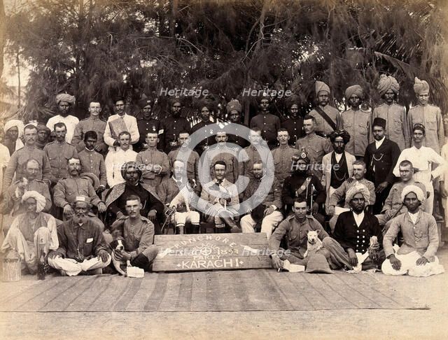 Staff of the Runchore segregation camp, set up by the Karachi Plague Committee, India, 1897. Creator: Unknown.