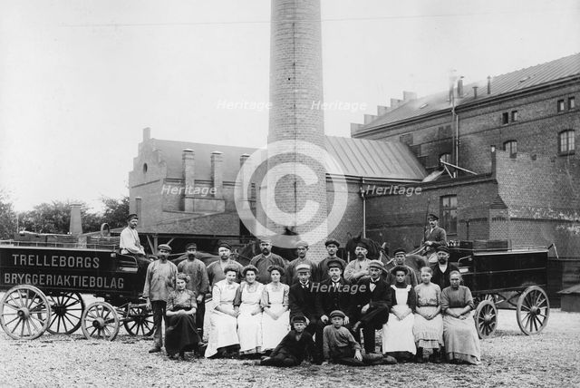 Staff outside the Trelleborgs Brewery, Trelleborg, Sweden, late 19th or early 20th century. Creator: Unknown.