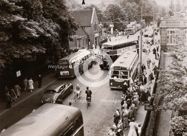 Staff leaving work, Rowntree factory, York, Yorkshire, 1961. Artist: Unknown