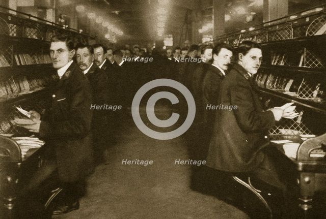 Staff sorting letters at the Post Office, Mount Pleasant, London, 20th century.  Creator: Unknown.