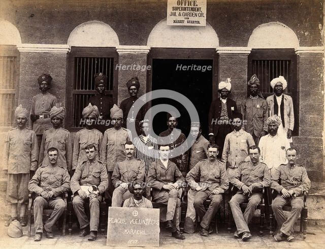 Staff who work in the jail or gardens for the Karachi Plague Committee, India, 1897. Creator: Unknown.