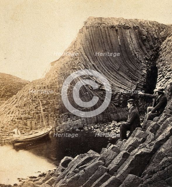 Staffa Island: two seated men admiring the basalt formations, c1880s. Creator: Unknown.