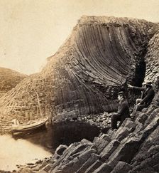 Staffa Island: two seated men admiring the basalt formations, c1880s. Creator: Unknown
