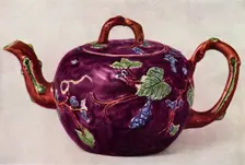 Staffordshire teapot decorated with applied reliefs, c1755, (1944). Creator: Unknown