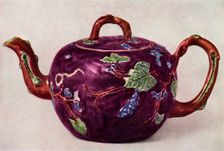 Staffordshire teapot decorated with applied reliefs, c1755, (1944). Creator: Unknown