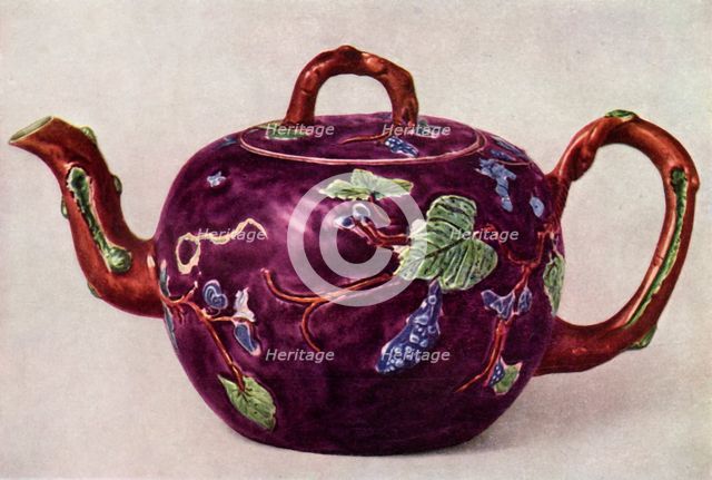 Staffordshire teapot decorated with applied reliefs, c1755, (1944).  Creator: Unknown.