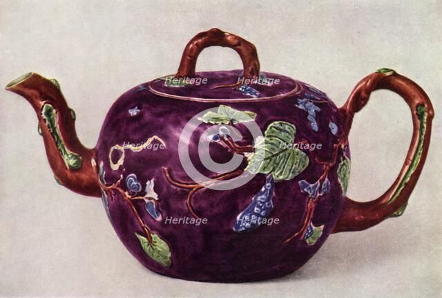 Staffordshire teapot decorated with applied reliefs, c1755, (1944).  Creator: Unknown.