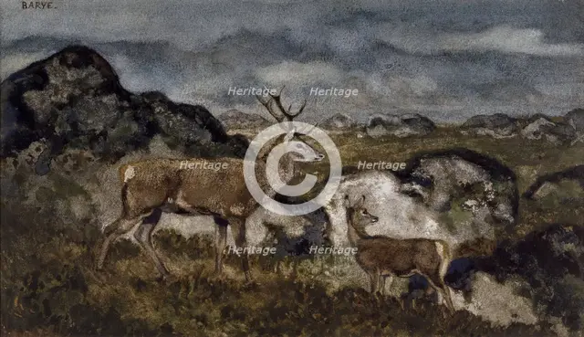 Stag and Doe, c1850s-1860s. Creator: Antoine-Louis Barye.