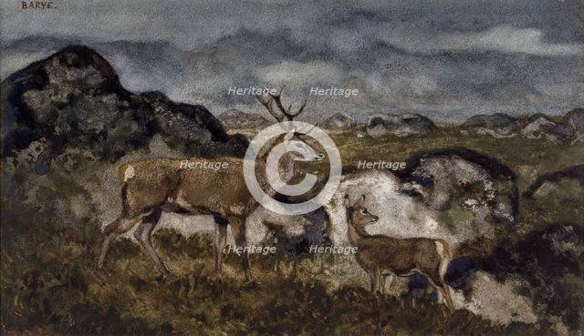Stag and Doe, c1850s-1860s. Creator: Antoine-Louis Barye.