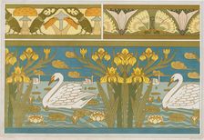 Stag beetles and mushrooms, sorrel and butterflies. Swans, irises and water lilies, 1897. Creator: Verneuil, Maurice Pillard (1869-1942)