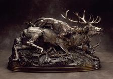 Stag Brought Down by Scottish Hounds, c.1833. Creator: Antoine-Louis Barye