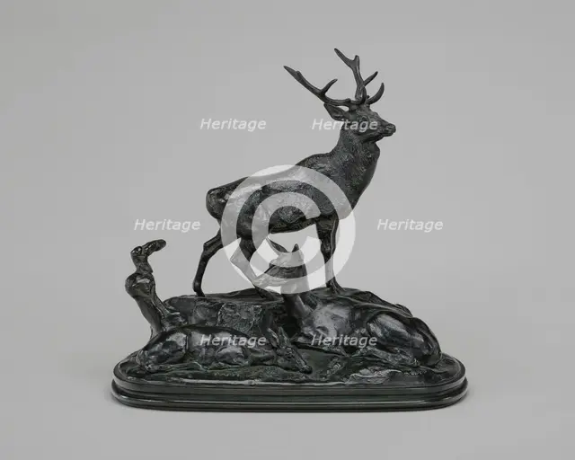 Stag, Doe, and Fawn, model n.d., cast c. 1845/1873. Creator: Antoine-Louis Barye.