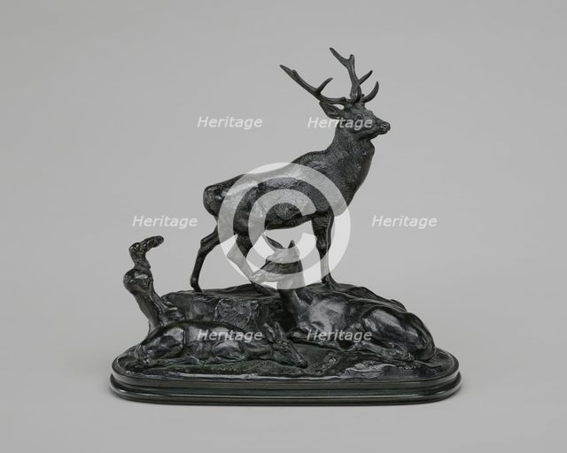 Stag, Doe, and Fawn, model n.d., cast c. 1845/1873. Creator: Antoine-Louis Barye.