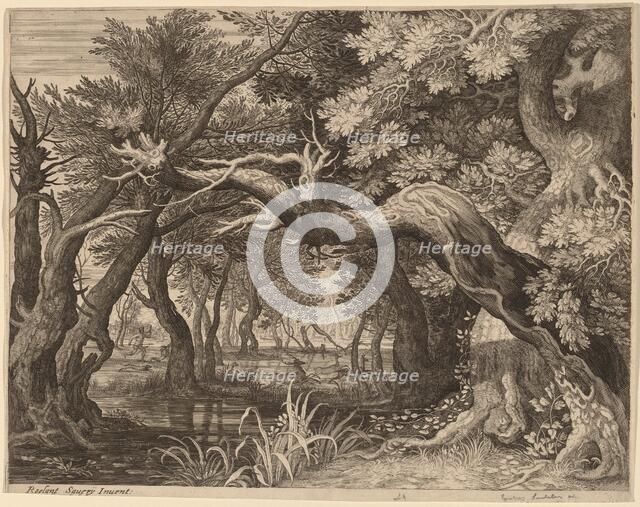 Stag Hunt near a Pool. Creator: Aegidius Sadeler II.