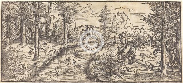 Stag Hunt in a Landscape, c. 1545/1555. Creator: Master H.W.G..