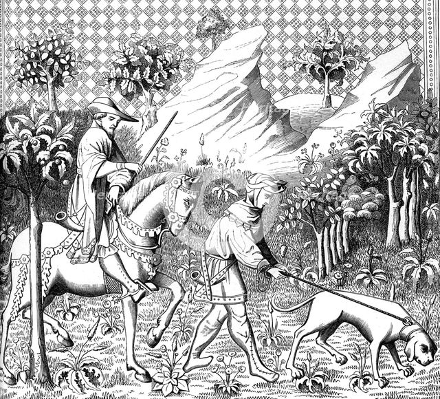Stag hunting, 14th century (1849). Artist: Unknown