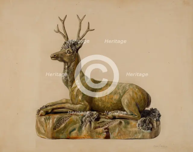 Stag Statuette, 1935/1942. Creator: Charles Caseau.