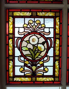 Stained glass window at Uffculme Hospital, Birmingham, West Midlands, 2000. Artist: JO Davies