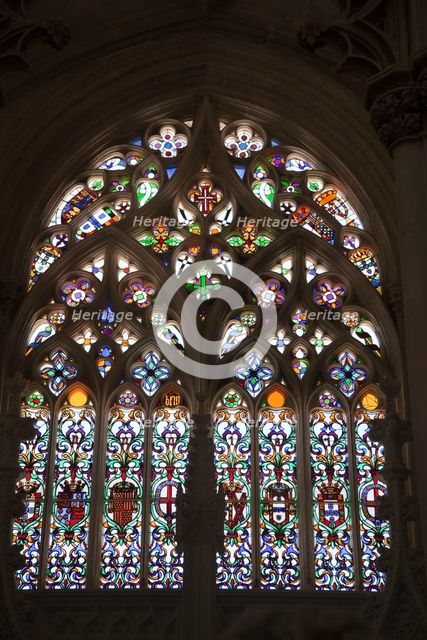 Stained glass window, Founder's Chapel, Monastery of Batalha, Batalha, Portugal, 2009. Creator: Samuel Magal.