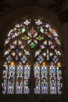 Stained glass window, Founder's Chapel, Monastery of Batalha, Batalha, Portugal, 2009. Creator: Samuel Magal