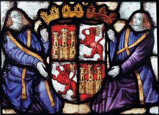 Stained glass window from the Fortress of Segovia with the shield of Castile