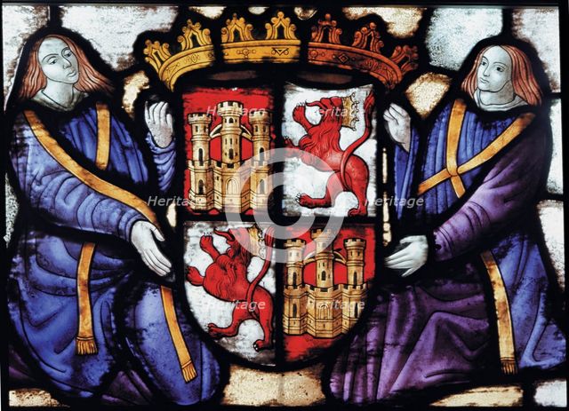 Stained glass window from the Fortress of Segovia with the shield of Castile.