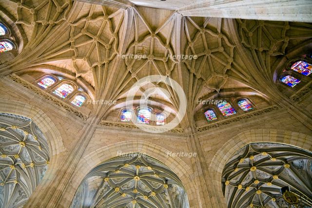 Stained glass windows and vaulted ceilings in Segovia Cathedral, Segovia, Spain, 2007. Artist: Samuel Magal